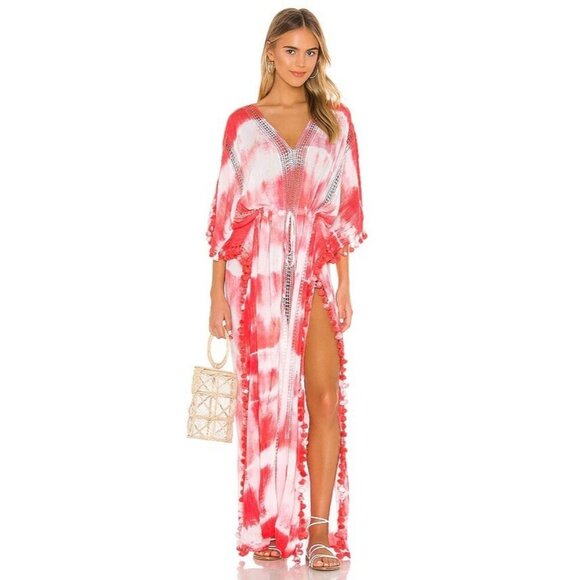 Michael Stars Farrah Maxi Caftan White Pink Tie Dye REVOLVE One Size Beach Pool - Picture 2 of 7